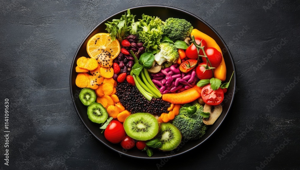 Vibrant heart-shaped design created from various fruits and vegetables. Vibrant heart-shaped design created from various fruits and vegetables.