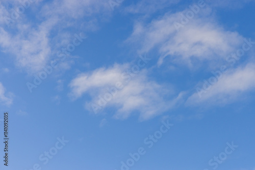 Clear Blue Sky with Wispy White Clouds on a Bright Day