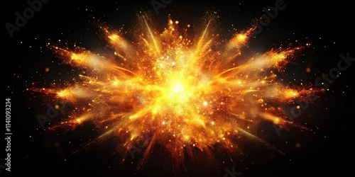 Explosion of glowing particles on a black background, explosion, glowing, particles, light, wave, abstract, floating