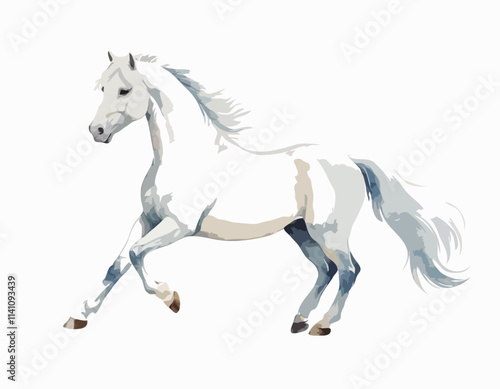 Watercolor vector of a cartoon white stallion animation, isolated on a white background, white stallion animation