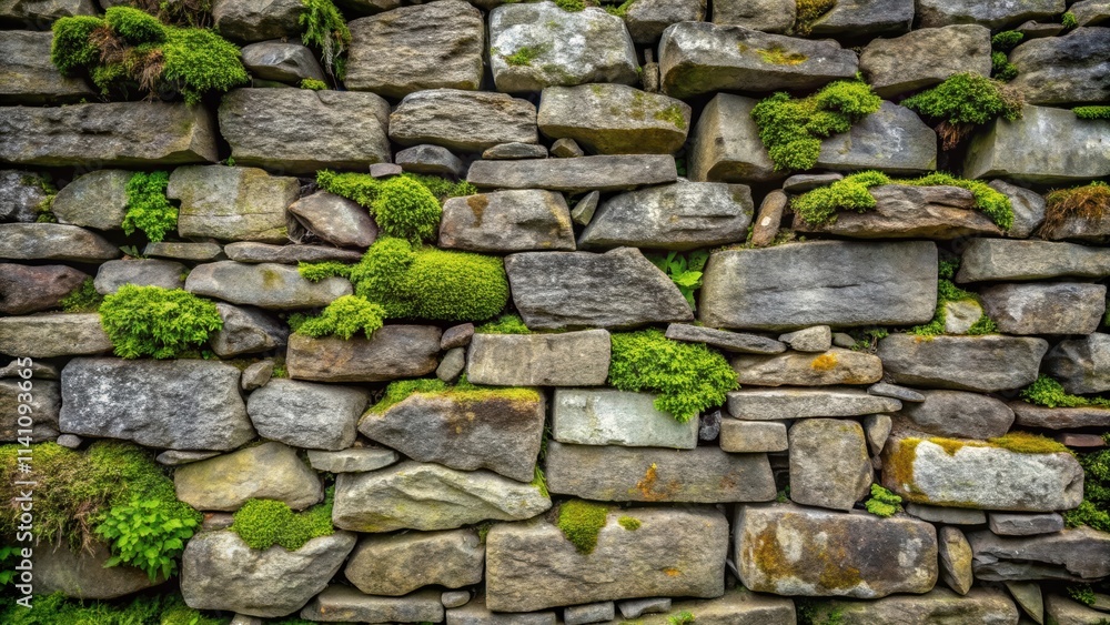 Old stone wall background with weathered gray stones and moss growing in between , vintage, texture, architecture, ancient Old stone wall background with weathered gray stones and moss growing in between , vintage, texture, architecture, ancient