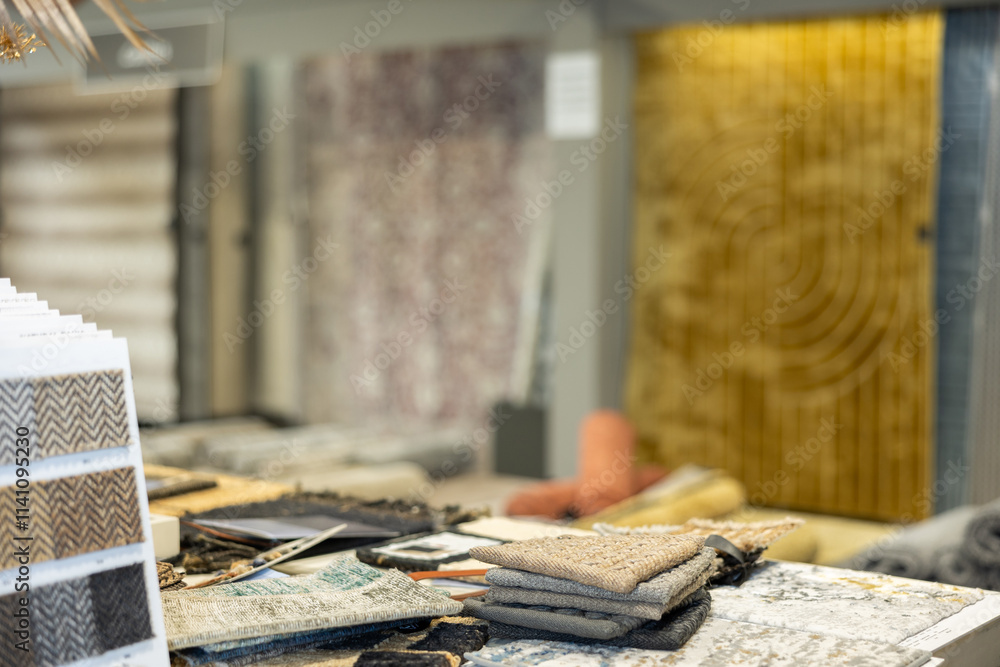 Samples of soft carpets displayed in department of building store Samples of soft carpets displayed in department of building store