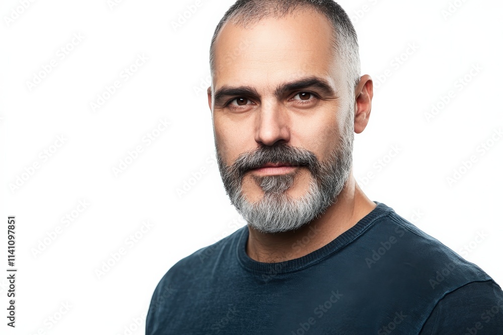 Confident Middle-Aged Man with a Stylish Beard Against a Clean White Background Confident Middle-Aged Man with a Stylish Beard Against a Clean White Background