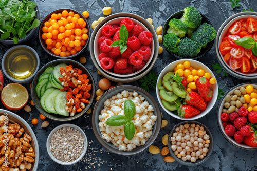 Wallpaper Mural healthy food in bowls on dark background Torontodigital.ca