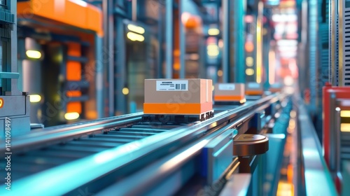 Wallpaper Mural A tightly cropped shot of a conveyor belt featuring small packages fitted with tracking labels demonstrating an organized and efficient flow of goods. Torontodigital.ca