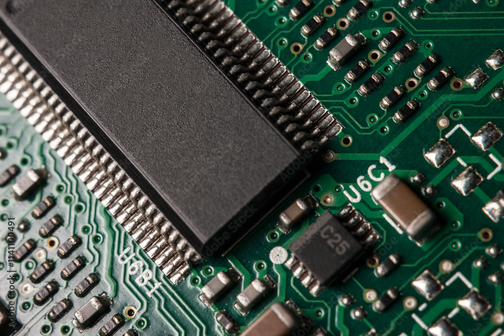 Microchip and smd elements on green board Microchip and smd elements on green board
