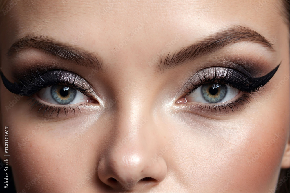 Close-up of striking eye makeup highlighting bold lashes and vibrant eyes in a beauty studio Close-up of striking eye makeup highlighting bold lashes and vibrant eyes in a beauty studio