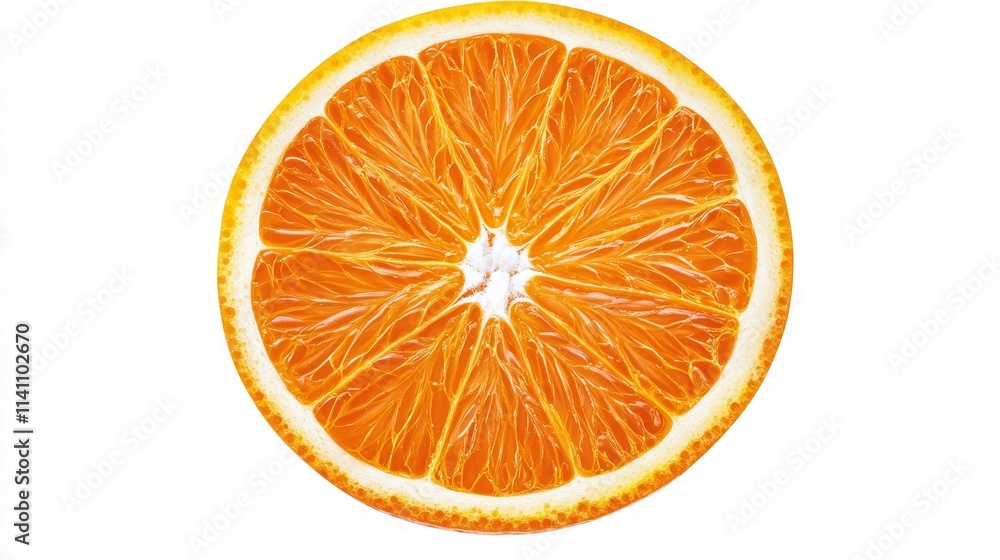 A peeled orange half, showing inner segments, macro photography style, isolated on white background A peeled orange half, showing inner segments, macro photography style, isolated on white background
