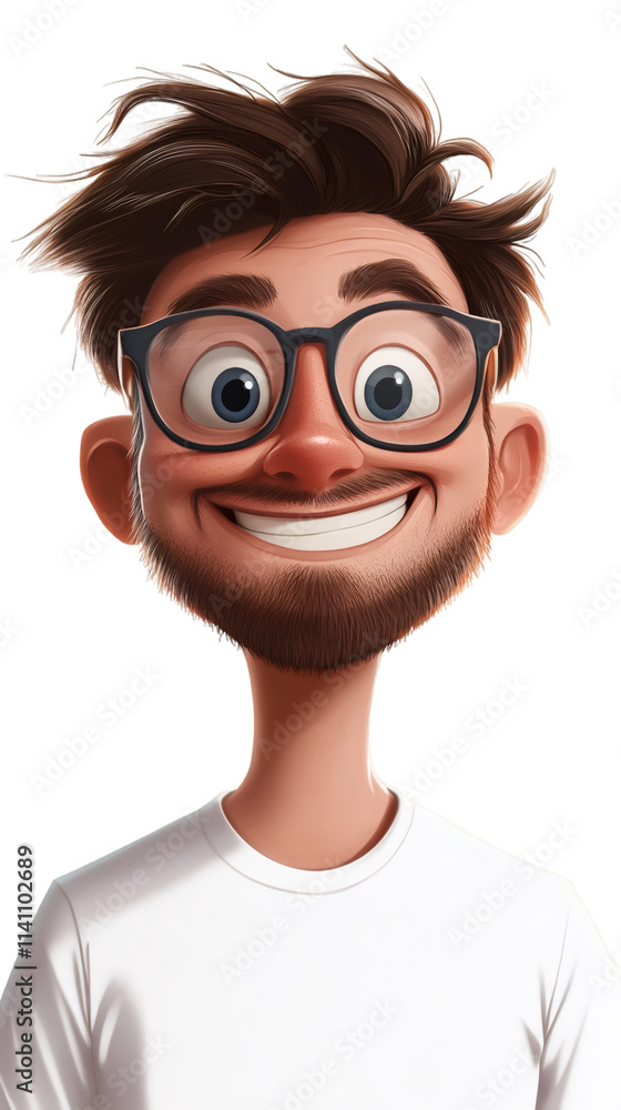 Happy cartoon man with glasses and beard smiling on a transparent background Happy cartoon man with glasses and beard smiling on a transparent background