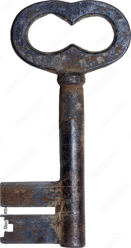 An antique, ornate key with a heart-shaped handle and a worn, rustic appearance. An antique, ornate key with a heart-shaped handle and a worn, rustic appearance.