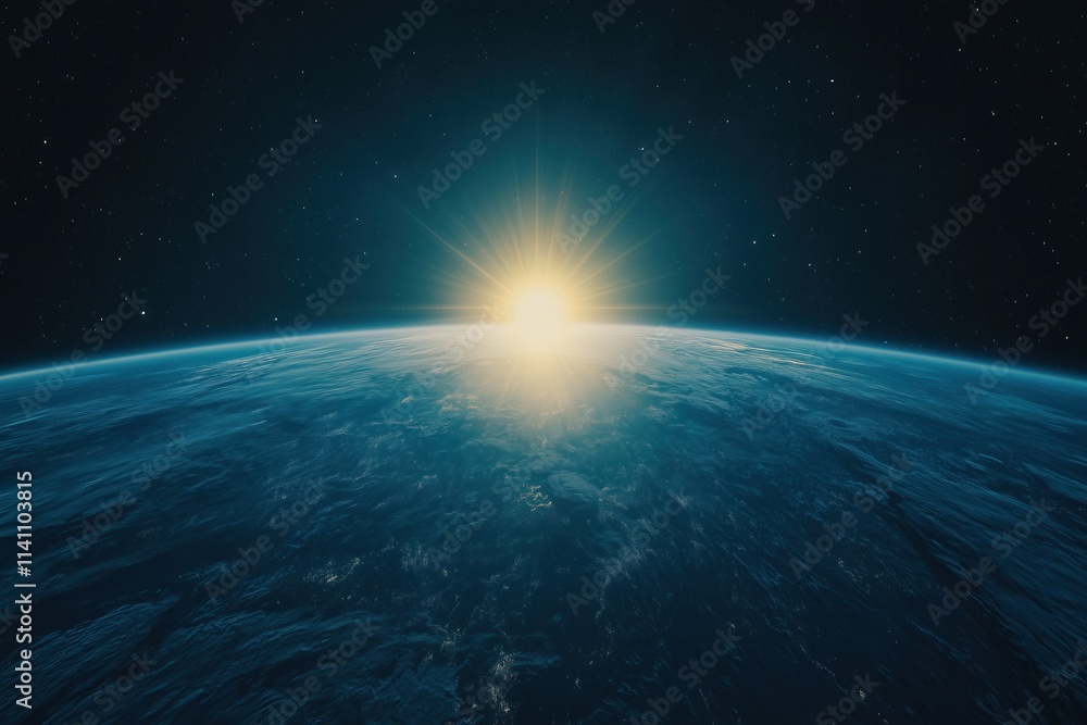 Fototapeta premium Sunrise over Earth as seen from space with a vibrant glow illuminating the atmosphere