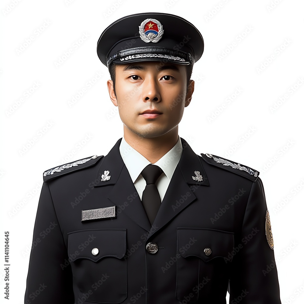 Uniformed officer standing confidently, isolated on a white background. Uniformed officer standing confidently, isolated on a white background.