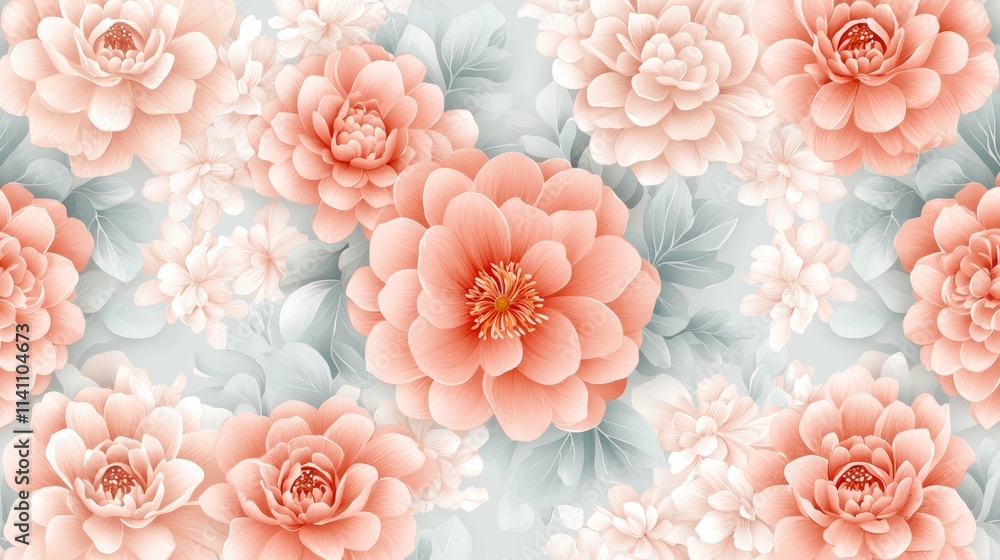 Intricate dahlia floral pattern, gentle pastel hues, seamless background with space for text, romantic and timeless for greeting cards Intricate dahlia floral pattern, gentle pastel hues, seamless background with space for text, romantic and timeless for greeting cards