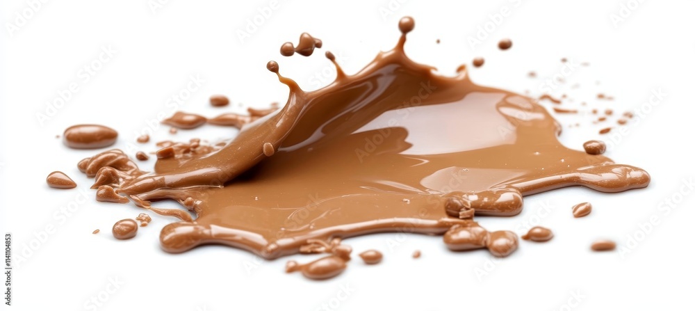 Delicious Chocolate Splash with Drops, Isolated on White Background. A Sweet and Indulgent Image Delicious Chocolate Splash with Drops, Isolated on White Background. A Sweet and Indulgent Image