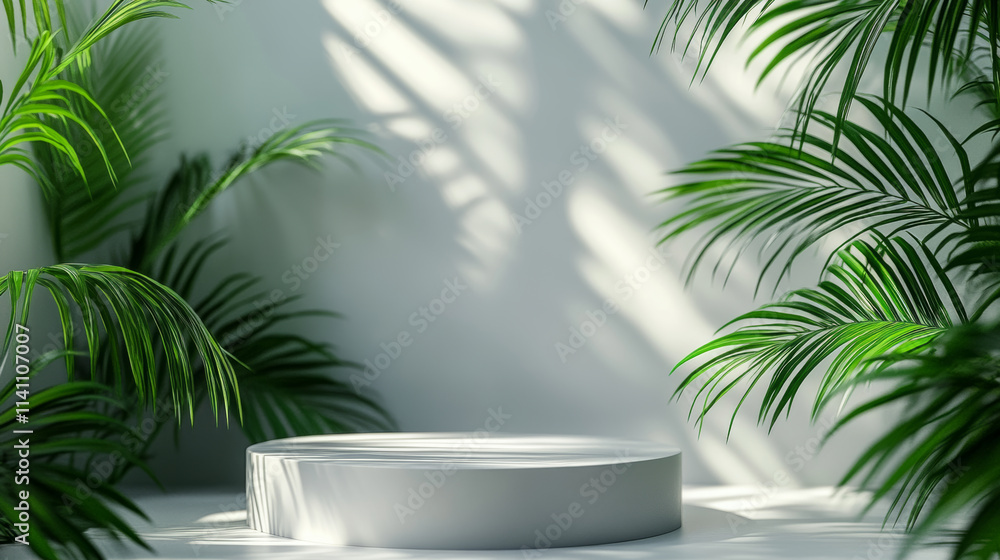 E-commerce product exhibition booth with green plant background E-commerce product exhibition booth with green plant background