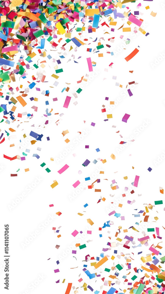 Vibrantly colored confetti cascading on a clear backdrop, setting the stage for lively celebrations and party-themed designs Vibrantly colored confetti cascading on a clear backdrop, setting the stage for lively celebrations and party-themed designs