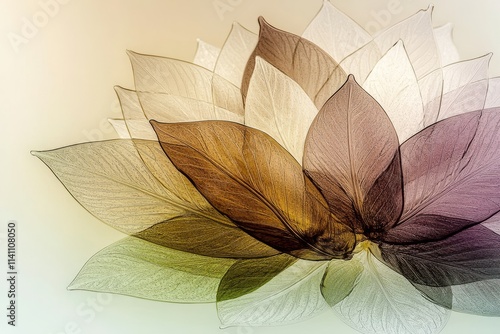 Abstract image of translucent leaves in sepia tones, overlapping to create a floral pattern. photo