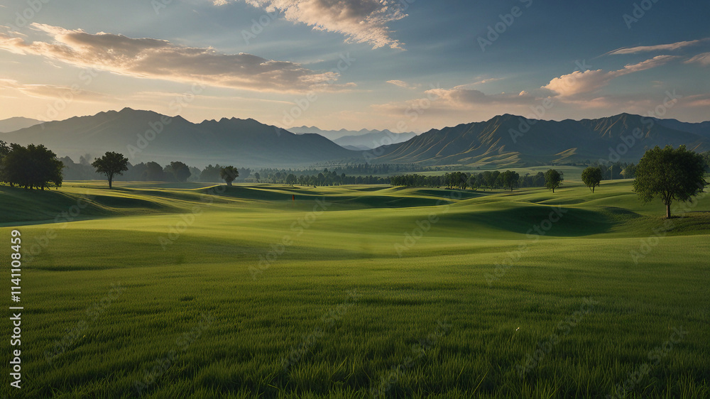 Beautiful green field under a bright blue sky, with scattered trees and a distant horizon. Ideal for nature background, peaceful scenery, travel destination, landscape photography, and outdoor beauty. Beautiful green field under a bright blue sky, with scattered trees and a distant horizon. Ideal for nature background, peaceful scenery, travel destination, landscape photography, and outdoor beauty.