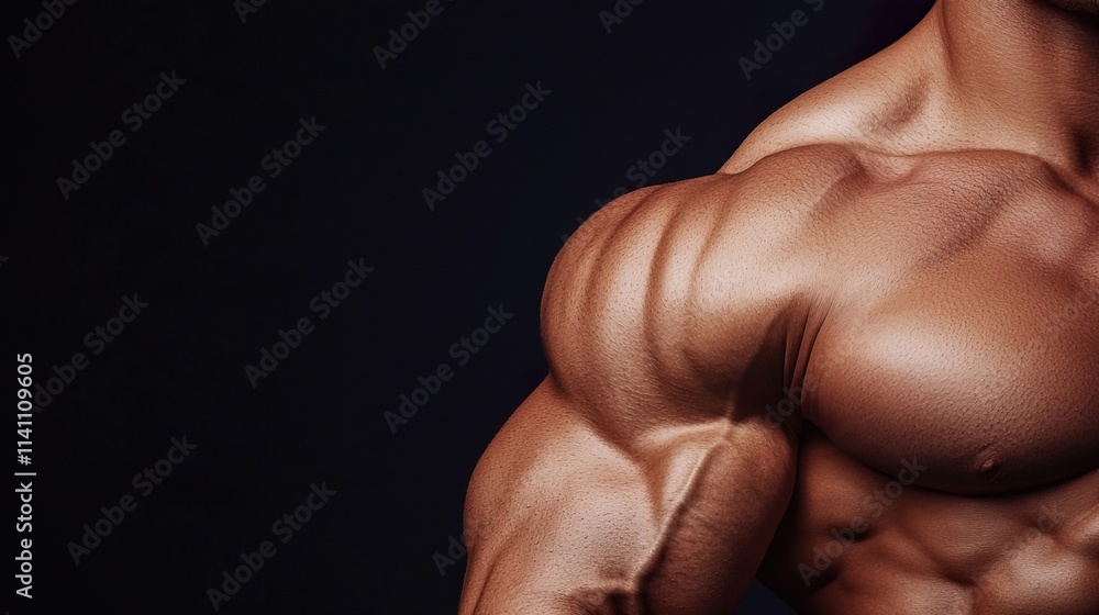 Strong Bicep of a Bodybuilder in Dramatic Lighting, Dynamic portrayal of Asian bodybuilder concept. Strong Bicep of a Bodybuilder in Dramatic Lighting, Dynamic portrayal of Asian bodybuilder concept.