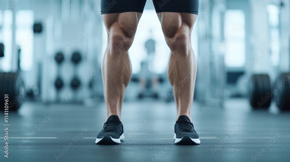Strong Legs of Bodybuilder in Gym Setting, Dynamic portrayal of Asian bodybuilder concept. Strong Legs of Bodybuilder in Gym Setting, Dynamic portrayal of Asian bodybuilder concept.