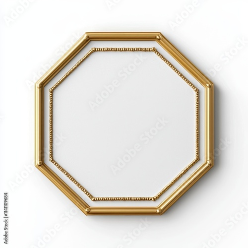 Elegant Gold Octagonal Mirror with Intricate Detailing on Wall