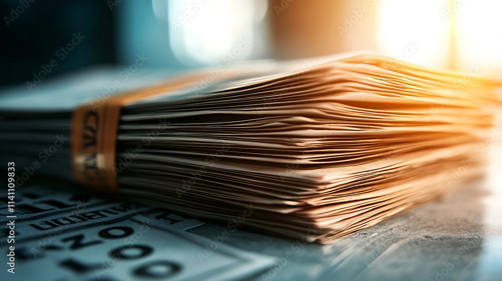 Stack of paychecks with payday text, symbolizing financial success and stability Stack of paychecks with payday text, symbolizing financial success and stability