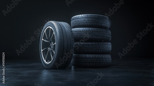 Tires With Black Background Stock Photo photo