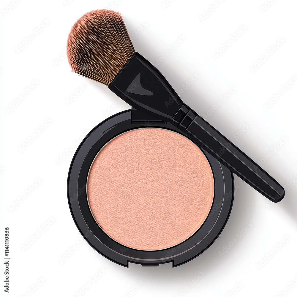 Blush Powder Compact with Brush on White Background Display Blush Powder Compact with Brush on White Background Display