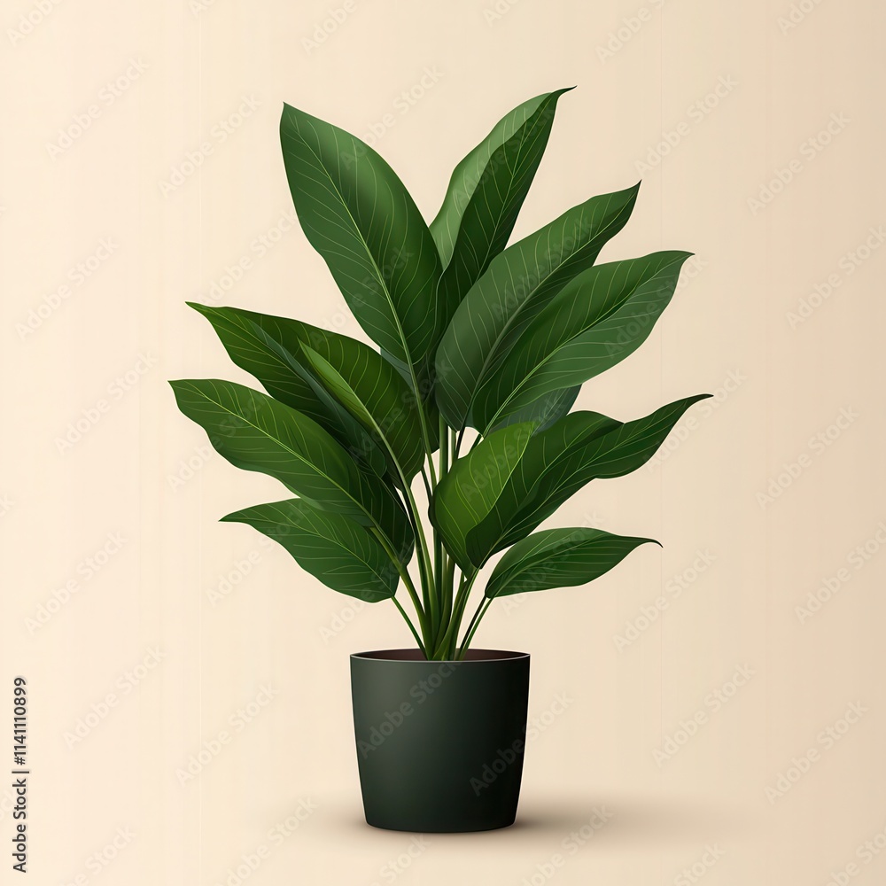 Lush Green Indoor Plant in Minimalist Black Pot on Neutral Background Lush Green Indoor Plant in Minimalist Black Pot on Neutral Background