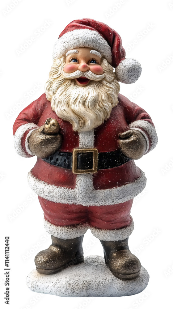 Santa claus figurine with golden bell on snowy base, ideal for christmas designs with transparent background Santa claus figurine with golden bell on snowy base, ideal for christmas designs with transparent background