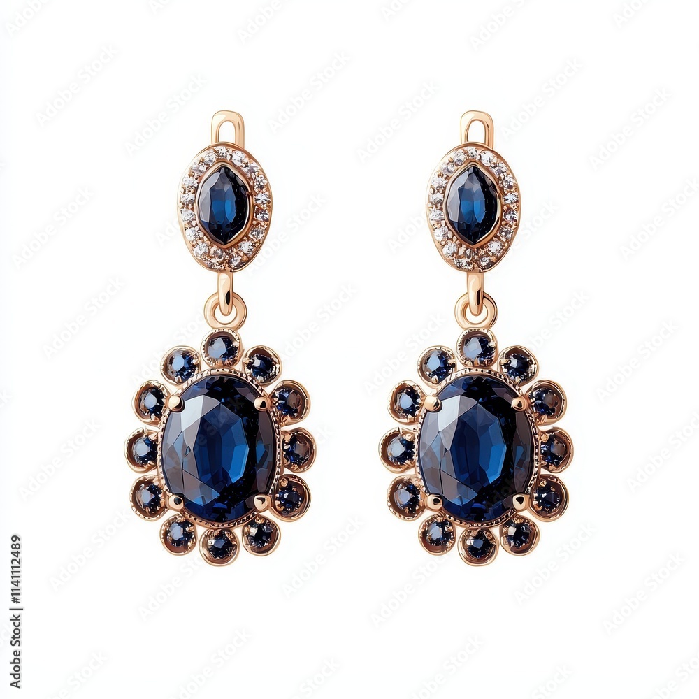 Elegant Blue Jewelry Earrings with Floral Design and Gemstones Elegant Blue Jewelry Earrings with Floral Design and Gemstones