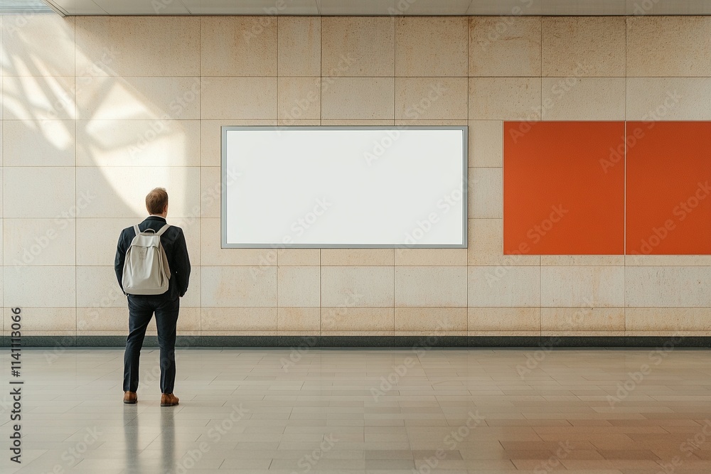 Individual observes empty frames in a contemporary art space with minimalist design during daylight Individual observes empty frames in a contemporary art space with minimalist design during daylight