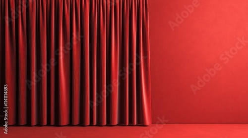 Red Velvet Curtains with Smooth Wall and Floor in Simple Setting