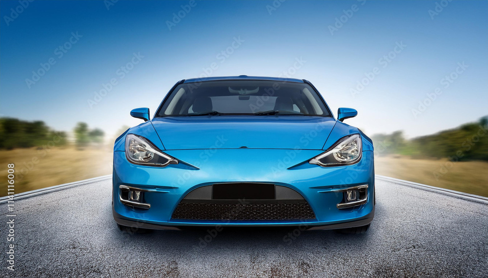 Elegant Blue Sedan Captured from a Front-Angle Perspective Elegant Blue Sedan Captured from a Front-Angle Perspective
