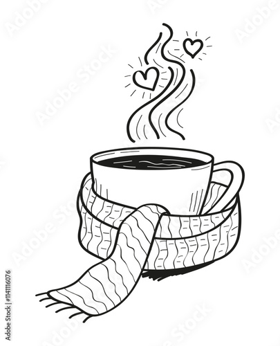 Winter hot drink in doodle style. Mulled wine, orange punch, and apple punch with cinnamon and cardamom.