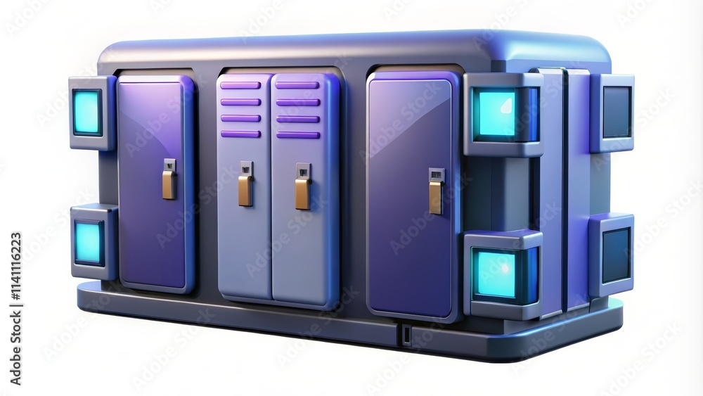 Futuristic 3D Render of Smart Lockers with Digital Screens Futuristic 3D Render of Smart Lockers with Digital Screens