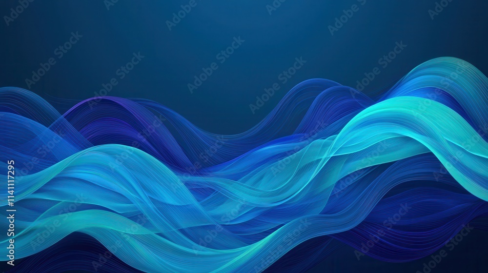 Fototapeta premium Abstract Blue Waves with Soft Curves and Smooth Flowing Motion