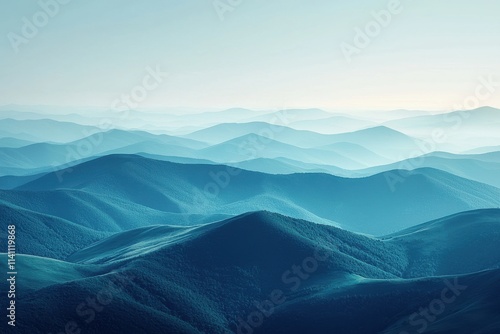 Majestic layered mountain ranges under soft light at dawn in a serene landscape. Generative AI