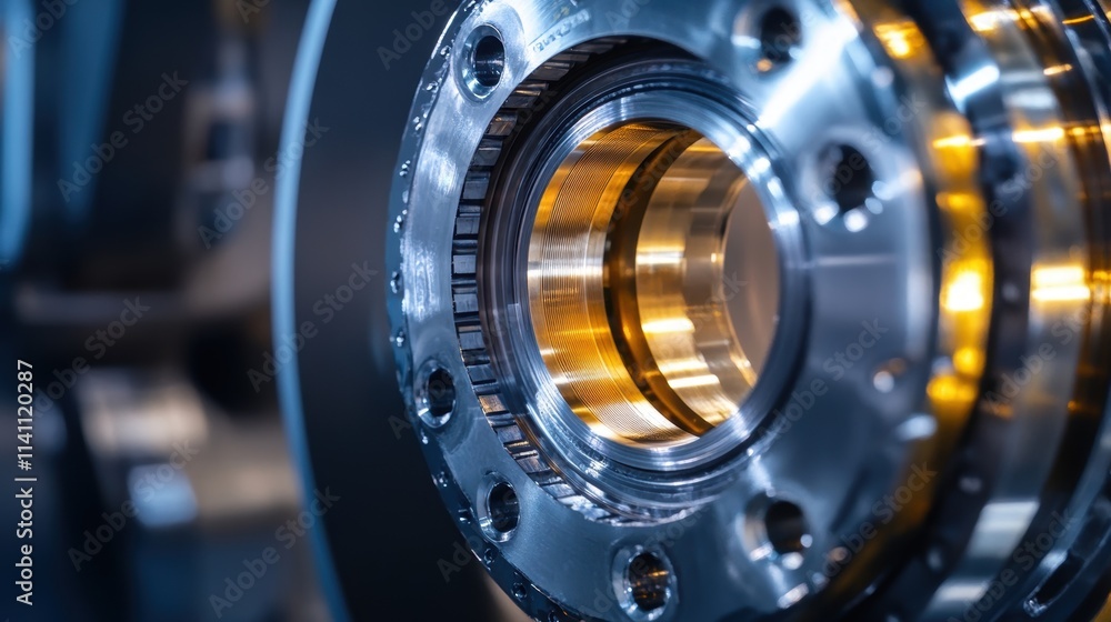 A pristine polished bearing inside a machinery casing capturing the reflective surface and its smooth finish symbolizing a wellmaintained piece of equipment. A pristine polished bearing inside a machinery casing capturing the reflective surface and its smooth finish symbolizing a wellmaintained piece of equipment.