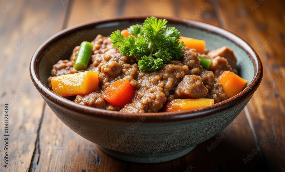 Delicious meat stew garnished with herbs Delicious meat stew garnished with herbs