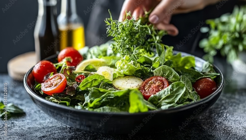 Fresh Summer Salad with Herbs and Oils Vibrant and Healthy Eating Captured in a Delicious Image Fresh Summer Salad with Herbs and Oils Vibrant and Healthy Eating Captured in a Delicious Image