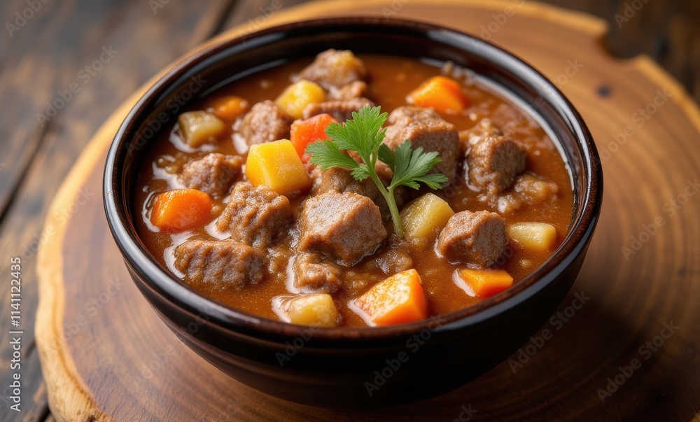 Savory beef stew in a rustic bowl Savory beef stew in a rustic bowl