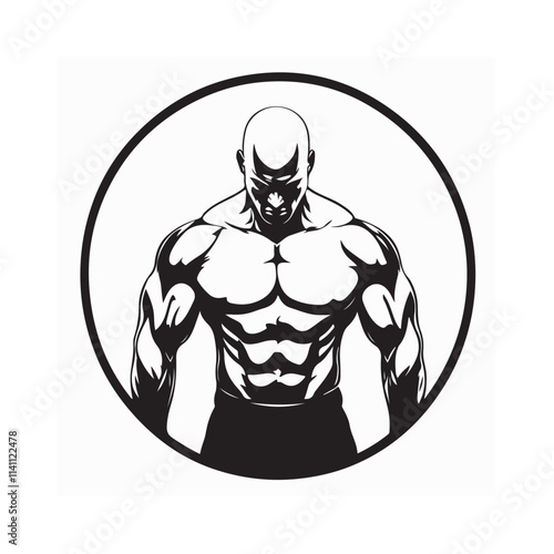 Muscular wrestler image vector. Standing big muscular bald male pro wrestler image vector.