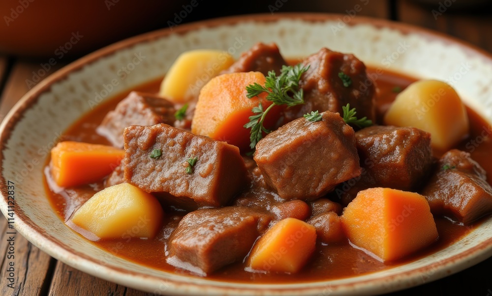 Hearty beef stew with vegetables and herbs Hearty beef stew with vegetables and herbs