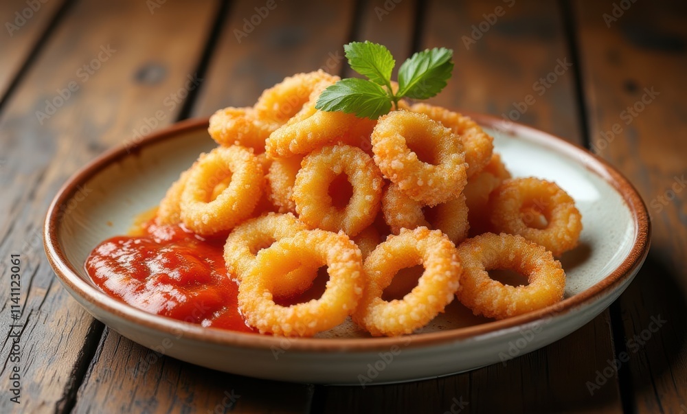 Delicious fried calamari with dipping sauce Delicious fried calamari with dipping sauce