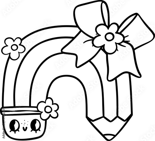 Coquette Girly pencil rainbow school supplies outline