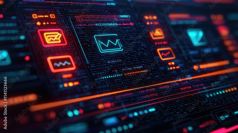 Futuristic Data Visualization with Graphs and Neon Elements Futuristic Data Visualization with Graphs and Neon Elements