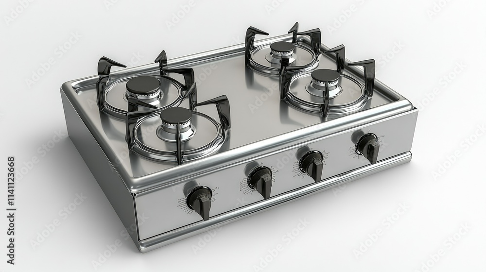 Modern Stainless Steel Gas Stove with Four Burners and Control Knobs Modern Stainless Steel Gas Stove with Four Burners and Control Knobs