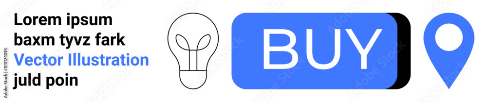 Call-to-action button with BUY text, lightbulb outline, blue map pin, and placeholder text. Ideal for e-commerce sites, shopping themes, navigation aids, product pages, tech designs, advertising Call-to-action button with BUY text, lightbulb outline, blue map pin, and placeholder text. Ideal for e-commerce sites, shopping themes, navigation aids, product pages, tech designs, advertising