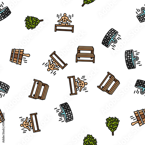 sauna bath spa relax steam room vector seamless pattern thin line illustration